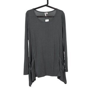 Cato Tunic Top M Womens NEW Green Asymmetrical Hem Long Sleeve Pocket Soft Modal